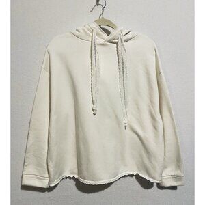 Navy Paris Sweatshirt Womens Large Ivory Sweat Hopper Eyelet Trim Loungewear